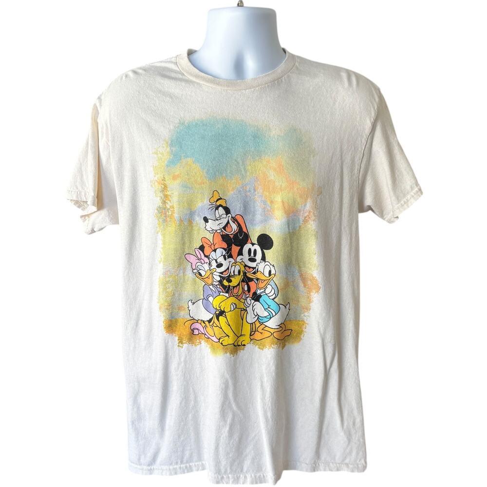 Disney Mickey & Friends Group Graphic Tee Cream Crewneck T-Shirt M Retro